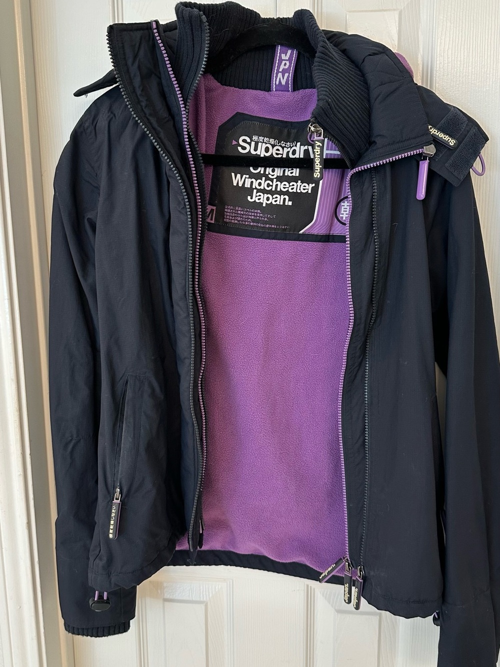 Superdry Women’s Black Jacket with Purple Fleece Lining